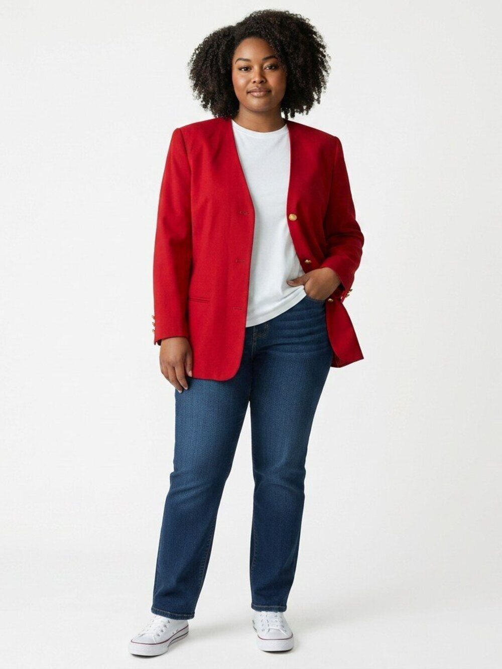 VTG Liz Claiborne Size 14 Red 3 Button Business Long Blazer Jacket USA Made